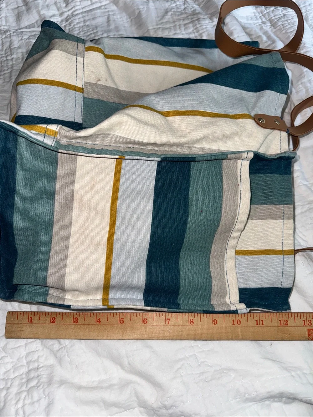 FEED Striped Canvas Tote in Teal, Cream & Mustard